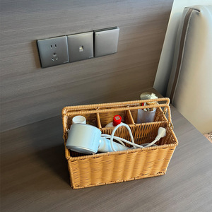 Cesta de Almacenamiento Dividida de Ratán Moderna y Ecológica, Tejida <span class=keywords><strong>a</strong></span> Mano, con Asa, Organizador Multicompartimento para Cocina, Picnic y Artículos Diversos, 4-5L - Product Image 2