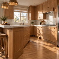 Ensemble d'armoires de cuisine modulaires en chêne blanc de style Shaker moderne de luxe Apex avec îlot, rangement complet, écologique, ignifuge