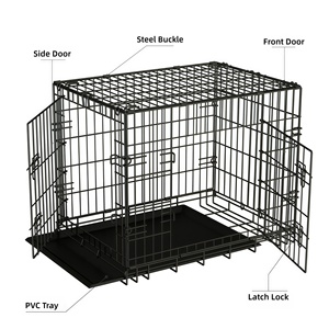 Toptan Özelleştirilebilir Katlanabilir Demir Tel Evcil Hayvan Kafesi Düz Desenli Köpek Kulübeleri Plastik Tepsili Küçük Orta Büyük Köpekler İçin Dayanıklı Kutu - Product Image 3