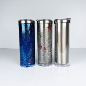 25Pcs Wholesale <b>Double</b> <b>Wall</b> Snow Globe 20Oz Sublimation Straight Skinny Tumbler With Straw Snowglobe <b>Mug</b> - Product Image 4