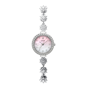Montre pour femme en nacre rose avec bracelet serti de diamants et cadran dégradé - Product Image 6