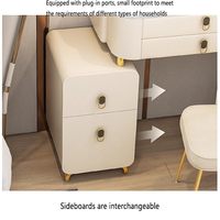 Ensemble coiffeuse de luxe moderne en bois massif avec miroir LED 3 couleurs, plateau en pierre frittée, bureau de maquillage pour chambre et buffet mobile