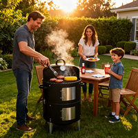 Prix usine Commercial extérieur 3 en 1 tour ronde cylindre charbon de bois vapeur cylindre Barbecue barbecue fumeur gril
