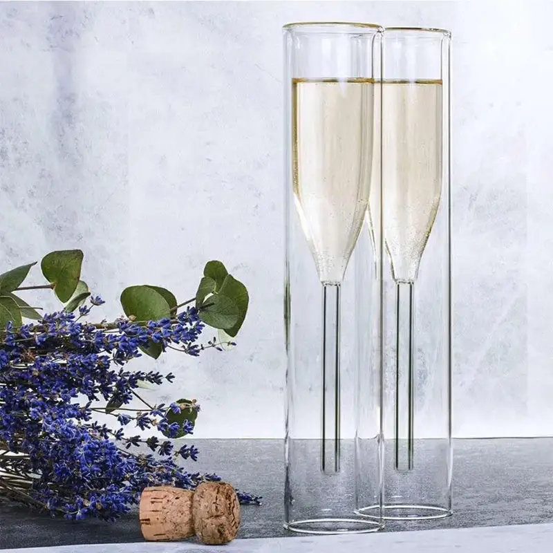 Creativity cocktail glass double wall glass cup crystal champagne flutes bubble glass tulip goblet