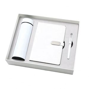 Wholesale White Pu Leather Fabric Pp Thread Sewing Bound Notebook Set Customizable Luxury A5 <b>Diary</b> Thermos Cup Gift Box Pen - Product Image 1