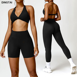 Set da Yoga e Palestra 4 Pezzi Guangzhou DingTai: Top Sportivo con Zip, Giacca a Maniche Lunghe, <span class=keywords><strong>Pantaloncini</strong></span> a Vita Alta e Leggings Push-up - Product Image 2