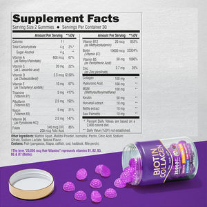 Suplemento de belleza vegana Premium, gomitas de colágeno de biotina sin azúcar, crecimiento del cabello para adultos, elasticidad de la piel, Fuerza de las uñas, 60 unidades, 2 - Product Image 5