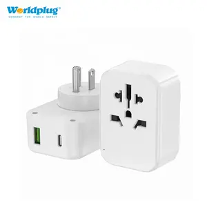 Worldplug 3 Pin US to Worldユニバーサルプラグアダプターワールドワイドソケットトラベル高速充電器 (USBおよびType-C付き)