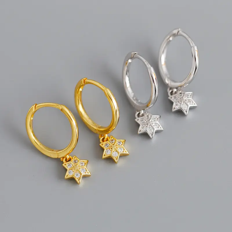 ZHILIAN S925 Silver Jewelry Designer Earrings Unique star Design Diamond Hoop Earrings