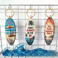 Porte-clés en acrylique style planche de surf rétro, pendentif décoratif style plage estivale, souvenirs touristiques européens et américains, cadeaux culturels