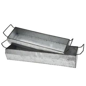 Luckywind Rectangular Galvanized Metal Serving Tray With Handle