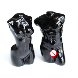 ナチュラルブラック黒曜石クリスタルマンモデル裸の彫刻クリスタル女性の体の像 - Product Image 1