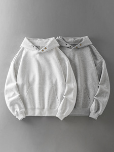 เสื้อฮู้ดดี้โอเวอร์ไซส์ผู้ชาย มีกระดุมโลหะที่ฮู้ด กระเป๋าคางคาว ผ้าฟลีซหนานุ่ม เสื้อฮู้ดดี้เปล่าสำหรับสกรีนโลโก้ - Product Image 1