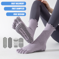 Chaussettes de yoga professionnelles à cinq doigts avec grip personnalisé, logo sur mesure, pour femmes, vente en gros d'usine