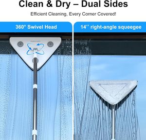 3 In1 Professional Window Squeegee &amp; <strong>Wall</strong> <strong>Mop</strong>: Window Cleaning Kit with 360&deg; Rotating Triangular Head &amp; Universal Cloth Slots - Product Image 3
