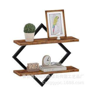 Wooden <b>Wall</b> <b>Mounted</b> Double Layer <b>Shelf</b> Geometric Modern Design For Living Room Storage Rack - Product Image 1