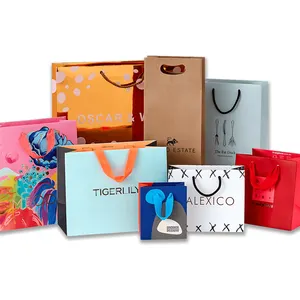 Custom Printed Cheap White Branded Personalised Paper Cardboard Gift Bags With Printing Company Logo Customize Paper Bags Online