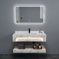Lavabo double en marbre rectangulaire de qualité hôtelière avec LED pour villa et chambre à coucher