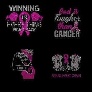 5 Pattern Best Supplier Winning is Everything Fight Back 2 FIt Ribbon Breast Cancer Awareness Hotfix Rhinestone Transfer Iron On