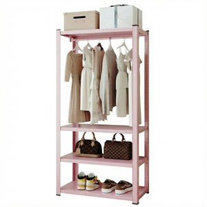 ราวแขวนผ้าเหล็กแบบตั้งพื้นประกอบง่ายทันสมัย ตู้เสื้อผ้าโลหะแข็งแรงทนทาน พร้อมราวแขวนและชั้นวางของสำหรับห้องนอน - Product Image 2