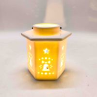 Lanterne en céramique étoile et lune, porte-bougie LED, lumière chaude, lampe de table pour la décoration de Noël, cadeau de fête de Noël