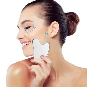 사용자 정의 로고 얼굴 목 긁기 물리 치료 피부 리프팅 안티 붓기 도구 스테인레스 스틸 금속 Gua Sha 보드