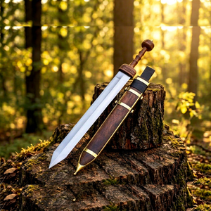 Cuchillo de caza hecho a mano con hoja de acero al carbono, mango de madera y funda, hoja recta, para bricolaje y actividades al aire libre. - Product Image 1