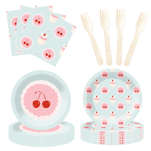 Fournitures de décoration d'anniversaire DAMAI sur le thème des cerises pour baby shower, assiettes en papier jetables, serviettes, ensemble de vaisselle pour fête sur le thème des cerises - Product Image 4