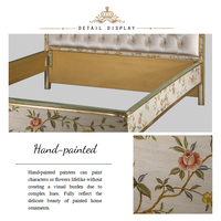 Lit vintage Yips LD-1503-1302, motif floral sculpté à la main, aspect antique, style mid-century modern, bois massif, taille Queen