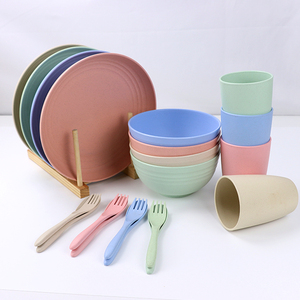 2026 Ensembles de vaisselle réutilisables et incassables en paille de blé, comprenant assiette, tasse, bol, cuillère et fourchette - Product Image 2