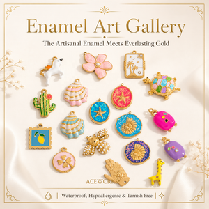 Galería de Arte en Esmalte |   Dijes de Acero Inoxidable con Baño de Oro PVD de 18K y Esmalte para Creación de Joyería DIY |   Colgantes Veraniegos de Estilo Caprichoso - Product Image 1