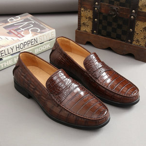 Mocassins en cuir de crocodile véritable, chaussures habillées classiques marron, vente directe d'usine, chaussures pour hommes - Product Image 1
