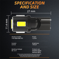 Ampoules LED intérieures de voiture T10 W5W Canbus sans erreur, super lumineuses, pour lecture et plaque d'immatriculation, 12V 5630 6SMD, vente en gros