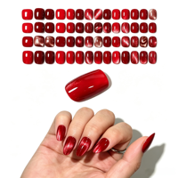 Lot de 24 faux ongles autocollants personnalisés effet yeux de chat pailletés, courts, carrés, brillants, en gel, à presser, pour doigts