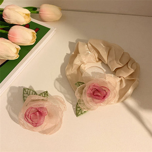 Trendy Cute Hair Scrunchies Primavera Verano Cuerda para el cabello para niñas Moda Mujer <span class=keywords><strong>Pink</strong></span> Rose Accesorios para el cabello - Product Image 4