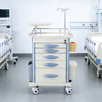 Chariot de Premiers Secours Portable Léger et Durable Multifonctionnel en Alliage d'Aluminium et Plastique ABS, Chariot de Traitement Hospitalier à 5 Tiroirs Central
