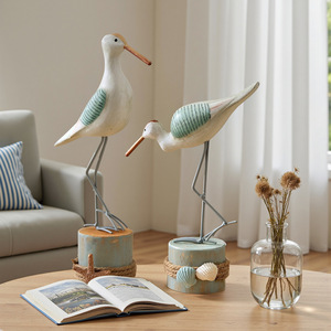 Adorno de Pájaro de Madera Gaviota con Base de Tronco de Árbol, Decoración Artística con Temática Oceánica - Product Image 1