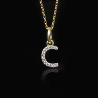 NOVA Pendentif Lettre C en Moissanite Taille Brillant Style Punk, Collier Tendance Personnalisé en Argent Sterling S925 Plaqué Or 14 carats avec Chaîne Câble