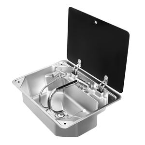 Fregadero de Cocina para Autocaravana de Acero Inoxidable 304 con Tapa de Vidrio Templado y Kit de Grifo Plegable de Agua Fría y Caliente para Barco o Camper - Product Image 5