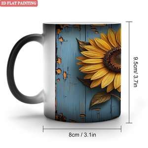 Taza de Cerámica Negra Esmerilada de 11 oz, Taza Termosensible con Diseño de Girasol, Pintura Plana 2D - Product Image 1