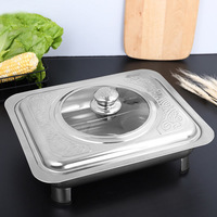 Réchaud carré en acier inoxydable à quatre pieds avec couvercle combiné, réchaud de buffet, réchaud de restaurant pour poisson grillé, réchaud de table carré détachable