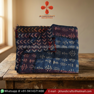 100% Cotton Vintage Hand Stitched Kantha Indigo <b>Blanket</b> - Product Image 2