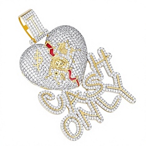 Pendentif en forme de cœur avec micro-pavé de strass en cristal, charme hip-hop en argent 925, cadeau unisexe - Product Image 1