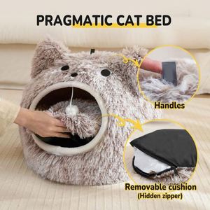 Free Sample Cat Beds for Indoor Cats, <b>Plush</b> Self Warming Cat Bed Cave, <b>Large</b> Hooded Cat Cave with Fluffy Hanging Ball - Product Image 6