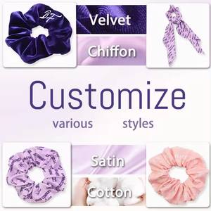 Nuevo diseño Duotone logotipo personalizado scrunchies para el cabello con cuero para niña de alto sentido banda para el cabello grande accesorios para el cabello de alta calidad - Product Image 6