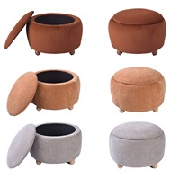 Pouf de rangement rond de style moderne en suède marron, tabouret en tissu pour salon, chambre à coucher, meuble d'appoint pour appartements