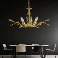 Lustre JACKSUN en cristal K9 doré de luxe, style rétro, branche de fleurs, lampe suspendue en fer, base E14, éclairage de table de salle à manger