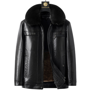 Nouveaux hommes High Street imperméable doublé polaire épaissi grande taille fourrure ample un papa veste en cuir fermeture éclair avant ODM - Product Image 6