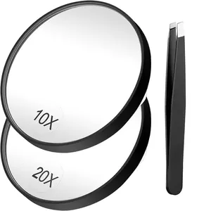 10x 20x 30x Magnifying Glass With 2 Suction Cups 3.5-inch Magnifying Makeup Mirror And Eyebrow Tweezers