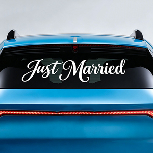 Adesivi in Vinile per <span class=keywords><strong>Auto</strong></span> Personalizzati con Scritta Artistica "Just Married" in PVC, Adesivi Personalizzati per Matrimonio - Product Image 1